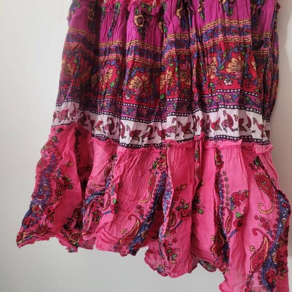 Cassee’s 100% Cotton Smocked Boho Mini Dress Pink India M Purple - Picture 2 of 8